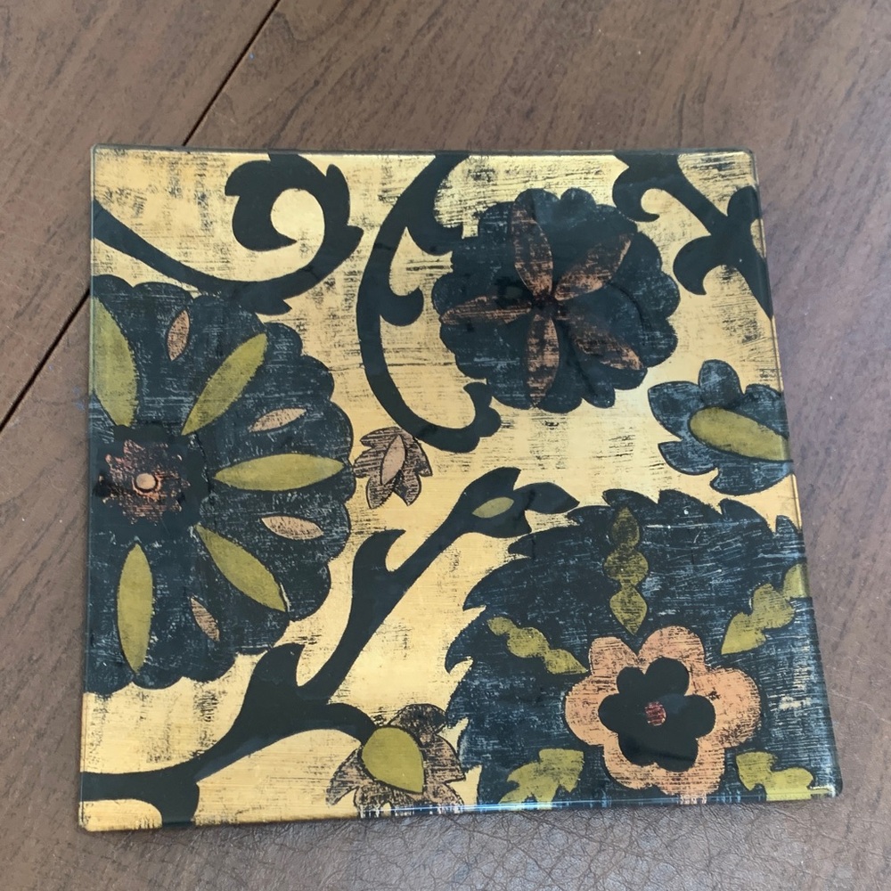 Floral Decorative Square Glass  Plate